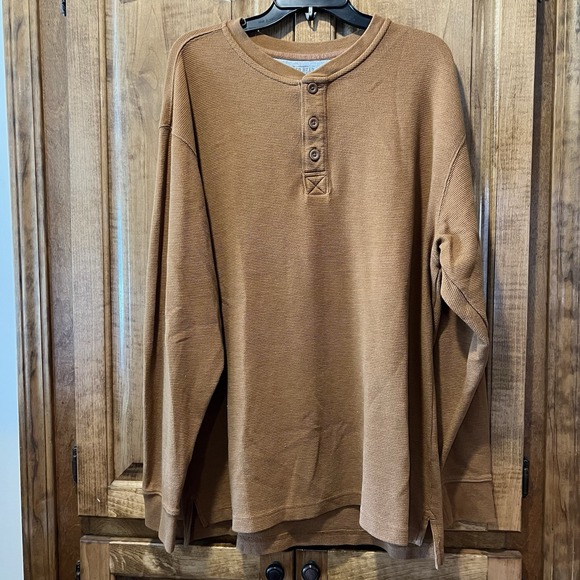 REDHEAD Waffle Shirt Mens XL Henley Style Pullover BROWN Super Comfort Xlarge - Picture 1 of 7